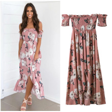 Mode Dame Frauen Maxi Kleid billig rosa gedruckt floral smart Maxi Casual Kleider